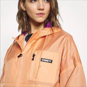 Obey Riverbed Windbreaker Jacket Thin Coat Full Zip Logo Orange Melon Zipper NWT